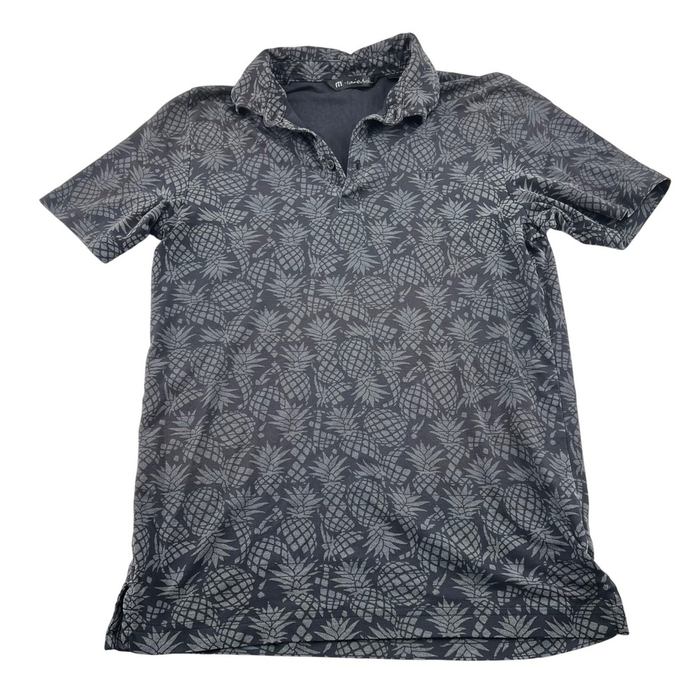 TravisMathew Mens Pineapple Print Polo Shirt S Black/Gray Short Sleeve Casual To